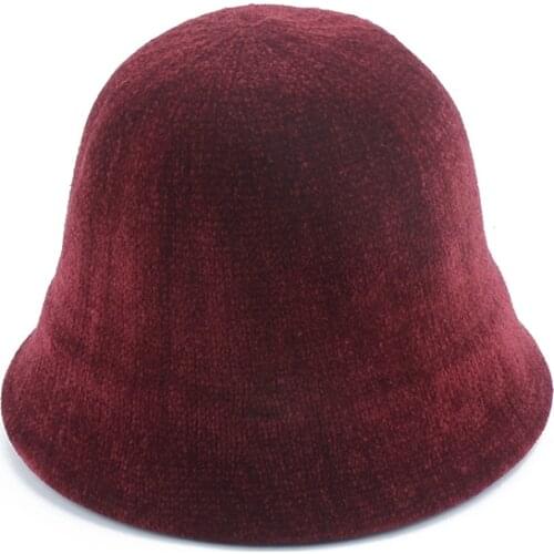 Chenille Knitted Bucket Hat For Women Autumn Winter Cap Luxury Brand Sun Hats Fashion Panama Fisherman Hat