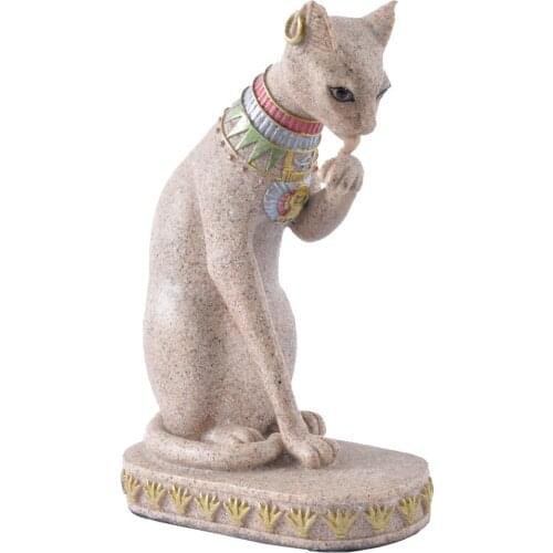 Sandstone Egyptian Mau Cat Statue Handmade Sculpture Feng Shui Vintage Figurine Craft Home Decor Ornaments