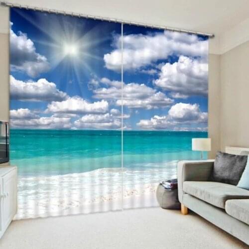 Seaside scenery print Luxury Blackout 3D Window Curtain For Living Room office Bedroom Customized size Drapes Rideaux Cortinas
