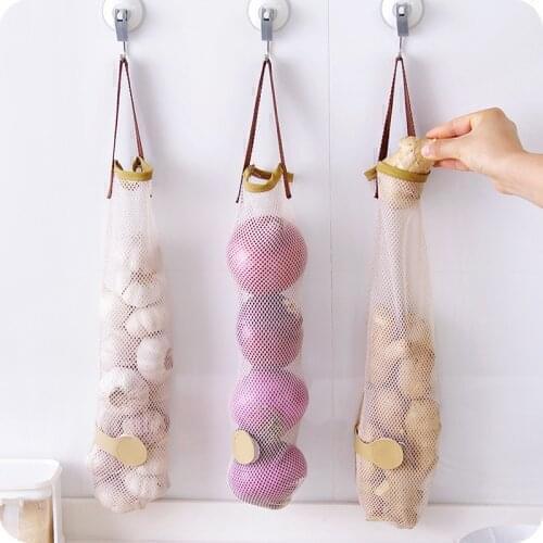 Mesh Hanging Fruit Vegetable Storage Net Bag Portable Handle Kitchen Multi-function Hollow Breathable Garlic Onion Storage Bags