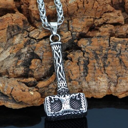 Nordic Stainless Steel Mjolnir Yggdrasil Viking Necklace With Valknut Gift Bag