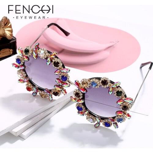 Oversized Luxury Rhinestone Women Sunglasses 2019 Retro Trendy Brand Designer Round Sun Glasses Matel Flame Zonnebril Dames