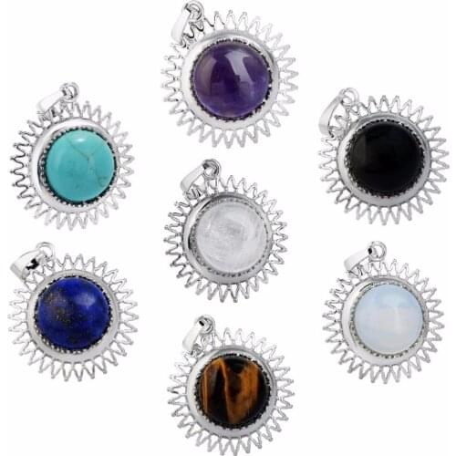 SUNYIK 1Lot (7Pc) Healing Crystal Stone Sun Flower Pendants Fit Necklace Charms Jewelry