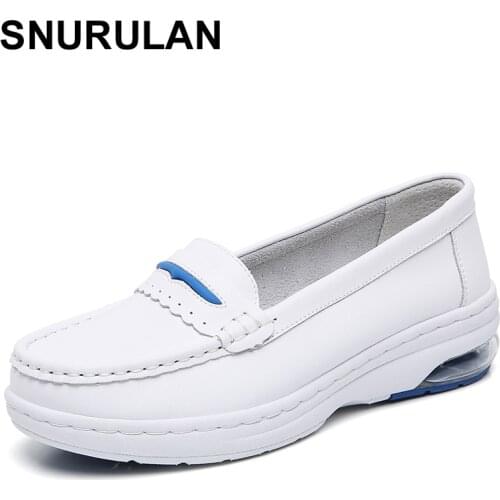 SNURULAN New Nurse Shoes White Women Work Wedge Flats Attendance Doctor Comfortable Soft Cushion Anti-Slip Hospital Standing