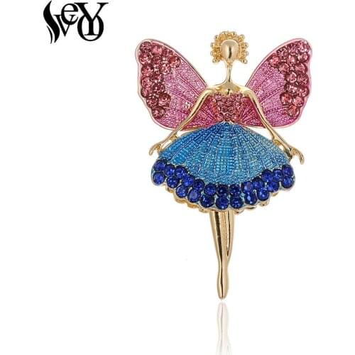 VEYO Pink Enamel Fairy Cute Rhinestone Spirit Brooch Pin Brooches Clothes Backpack Badge Gift