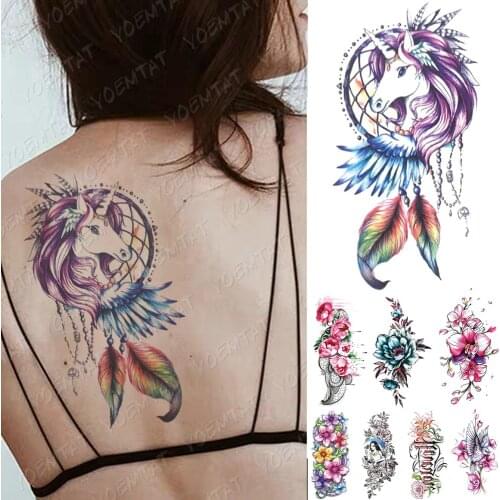 Waterproof Temporary Tattoo Sticker Rainbow Unicorn Dreamcatcher Flash Tattoos Butterfly Body Art Arm Fake Sleeve Tatoo Women
