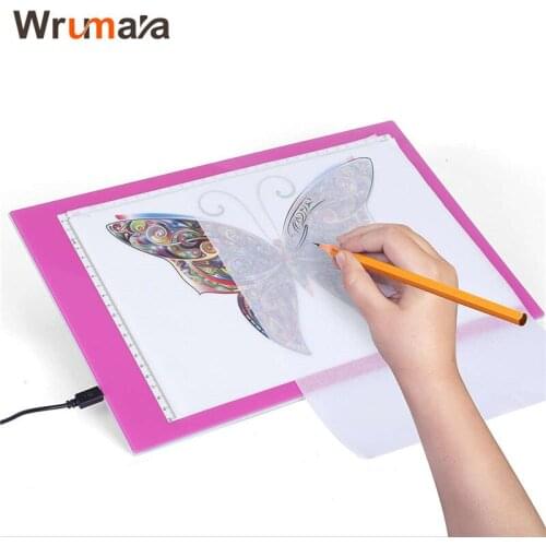 Wrumava Portable A4 LED Light Box Tracer USB Power Cable Dimmable Brightness Artcraft Tracing Lightbox drawing Copy board Pink