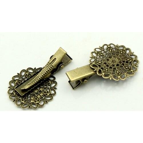 Doreen Box hot- Hair Clips Bobby Pins Flower Antique Bronze Hollow 4x2.5cm,20PCs (B22547)