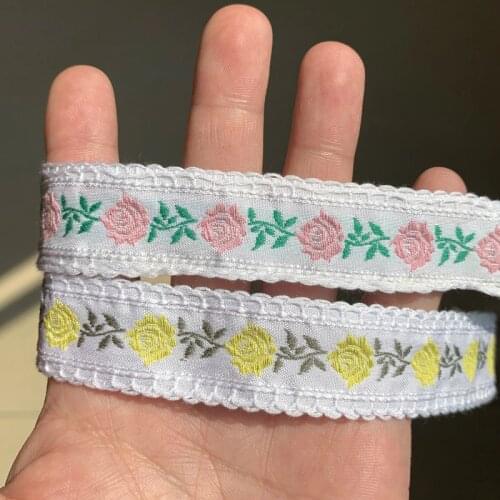 ZERZEEMOOY 1 INCH 24mm 3yard/pack Pink And Yellow Conjoined Flowers Handmade Jacquard Ribbon Lace MJZD19120608