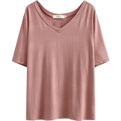 2021 Summer Women Tshirt Plus Size Tees Fashion Casual Clothes Short Sleeve Tops Reversible Modal V Neck Camiseta Mujer