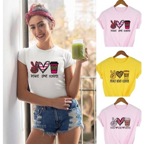Peace Love Coffee Graphic T Shirts for Women Casual Short Sleeve Tees Harajuku Aesthetic Female Clothes Camisetas Vintage Tops