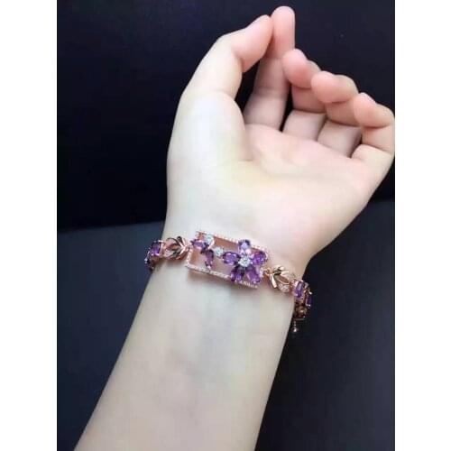 Natural amethyst gem Bracelet Natural gemstone Bracelet 925 silver bracelet Female Personality butterfly wedding jewelry Gift