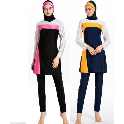 Full Cover Burkini Muslim Swimwear Womens Swimming suit Color Matching Conservative Swimsuit Women Islamic Hijab Beachwear Suit