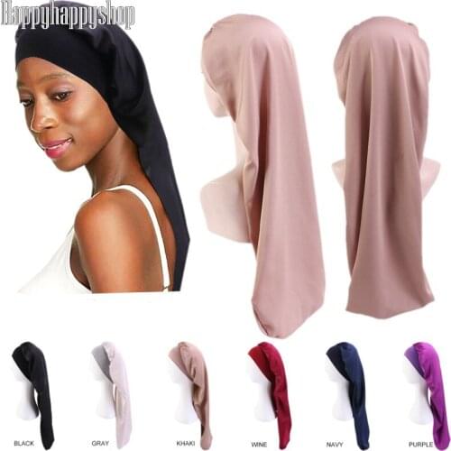 Women Extra Long Headwear Elastic Wide Band Satin Bonnet Night Sleeping Cap Long Tube Hat Headwrap Hair Care Turban Headscarf