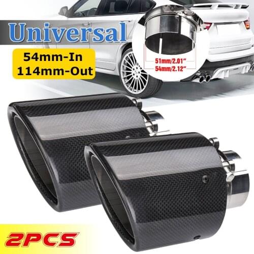 1/2PCS 2'' Glossy Carbon Exhaust Tail Pipes Universal Car Exhaust Pipe Stainless Steel Muffler Tip Tail Tube 54mm-In 114mm-Out