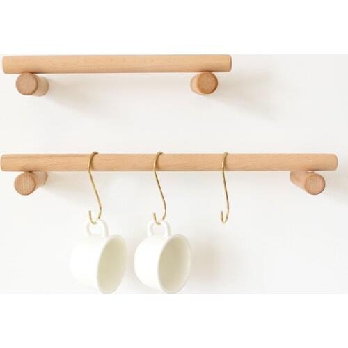 1Pc Nordic Simple Solid Wall-mounted Wooden Towel Rack Home Kitchen Bathroom Washcloth Hanging Rod