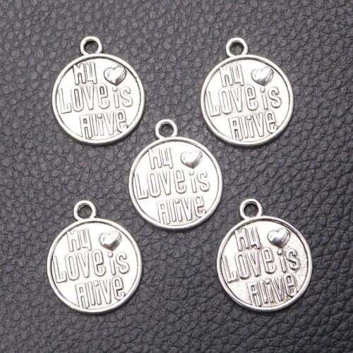 10pcs Silver Color 24*20mm Lettering* My Love Is Alive * Love Words Tag Charms DIY keychain bracelet Pendants A2229