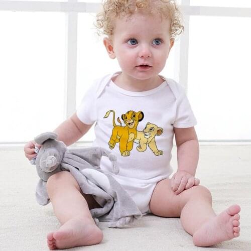 2021 Baby Boys Girls Rompers Jumpsuits New Fsahion Simba Printed White O-neck Newborn Infant Bodysuits Dropship