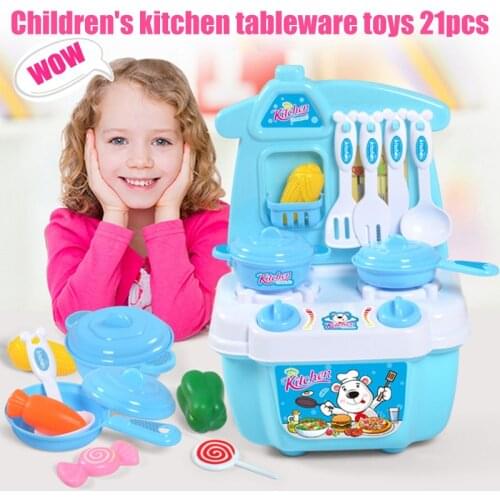 21 PCS Play Kitchen Kit for Kids Pretend Cooking Set Roleplay Toddlers Playhouse Game BM88