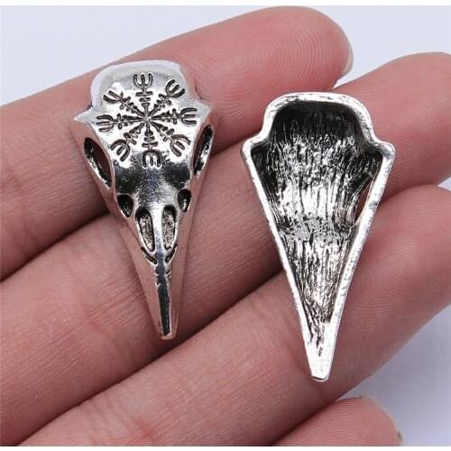 5Pcs 34x17mm Skull Beak Charms Hand Made Jewelry Accessories For Jewelry Making Antique Silver Color Alloy Charms
