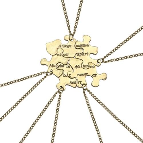 6Pcs/Set Best Friend Necklace Bronze Geometric Puzzle Splice Pendant Letter Always Together Never Jigsaw Necklaces&Pendants Gift