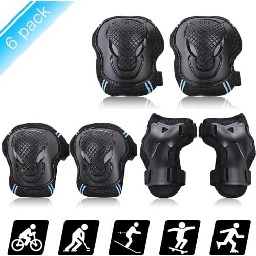 6PCS Knee Pads Safety Protector Kit Knee Elbow Wrist Pads Guards Protective Gear for Skateboard Cycling Skating Scooter Skiing