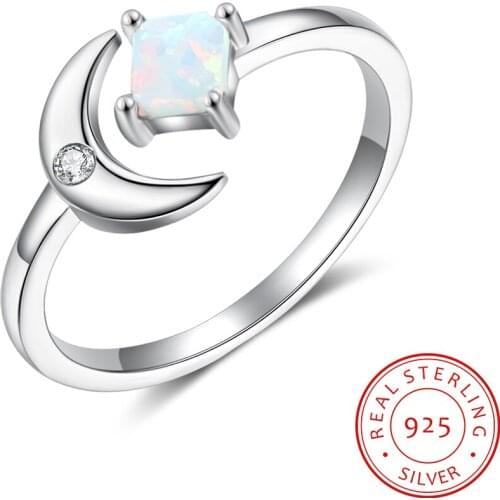 925 Sterling Silver Opal Stone Rings for Women Adjustable Open Finger Rings Korean Style Clear CZ Moon Rings Wedding Jewelry
