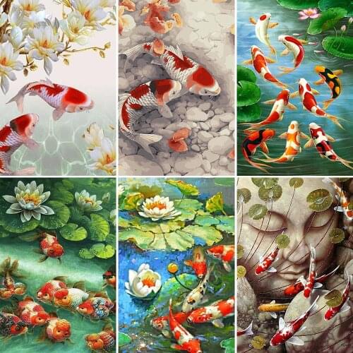 5D DIY Diamond Painting Carp and flower full drill Mosaic Diamond Painting fish Cross Stitch Embroidery flower Home Decor