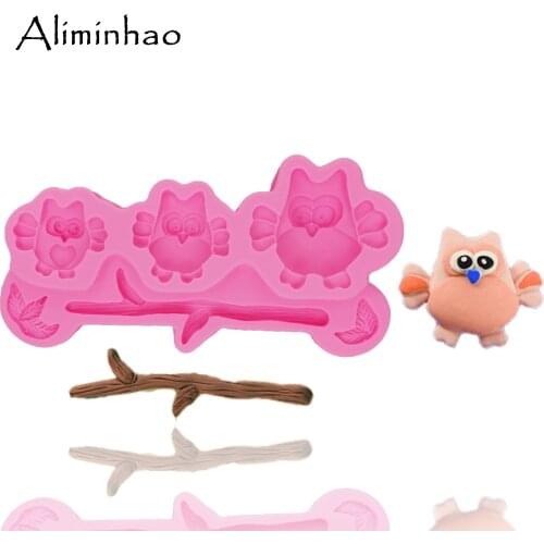 B1310 3 hole owl tree branch DIY fondant silicone mold for cake decorating tools chocolate gumpaste baking bakeware