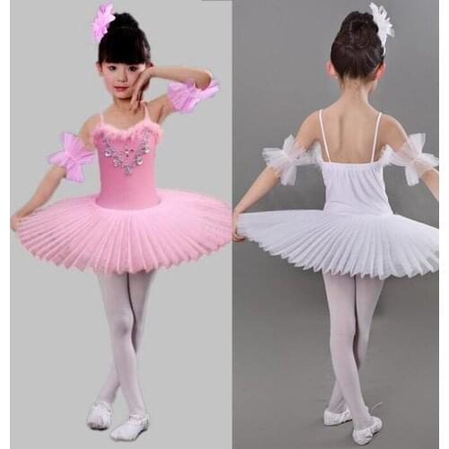 Girls Professional White Swan Lake Ballet Costumes Multicolor Lace Ballet Skirt Kids Sequin Feather Ballet Dress for Children