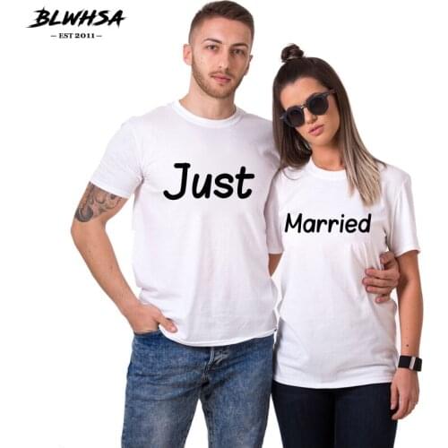BLWHSA Just Married Couple T Shirt Women Men Summer Fashion Married Letter Printing Weeding T-Shirt Anniversary Tops Tees