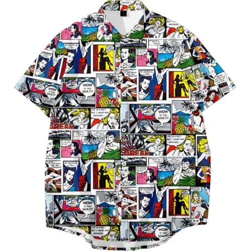 Summer Men Comic Books Print Short Sleeve Hawaiian Shirt Male Turn-down-collar Beach Shirts Oversize 6XL