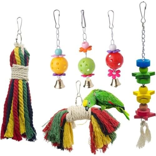 Bird Swing Toy 6 Piece Set, Parrot Swing Chew Toy Hanging Habitat Bell, Pet Bird Chew Toy