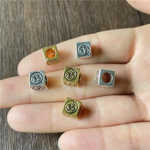 JunKang 8mm Cube Amulet Big Hole Yoga Logo Spacer Bead DIY Leather Cord Bracelet Jewelry Making Connector Accessories