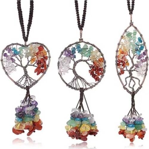 KFT Natural Reiki Crystal Quartz Healing Chakra Tree Of Life Home Decoration Ornament Yoga Meditation Car Decoration Pendant