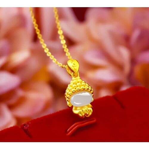 Korean Fashion Cute 14K Gold Buddha Pendant without Necklace Chain for Women Children Hetian Jade Jewelry Birthday Gifts Female