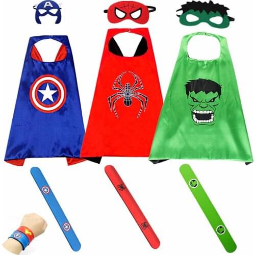 Child Spiderman/Hulk/Iron Man Cloak Cosplay Suit Boy Girl Halloween Marvel Superhero Mask/Wristband Party Gift костюмы