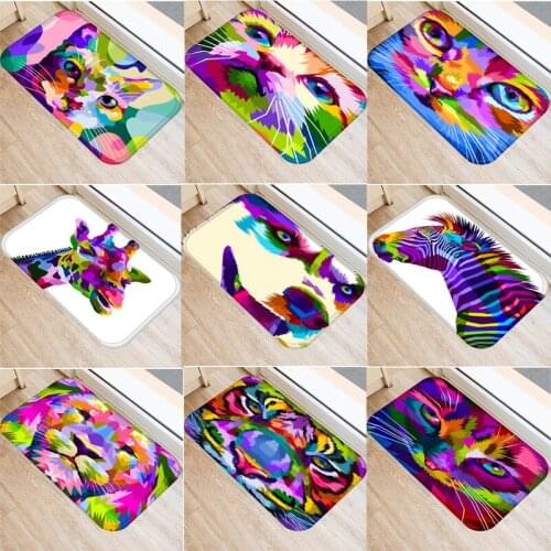 Cat Dog Doormat Decor Pet Colorful Animal Floor Door Mat Non-Slip Soft Flannel Carpet for Hallway kitchen Room 40x60cm