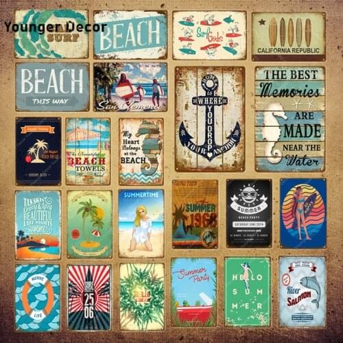 Visit Sunny Beach Signs Sal Surf Waves Surfing Metal Painting Poster Wall Sticker Art Plate Bar Cafe Pub Home Decoration YI-091