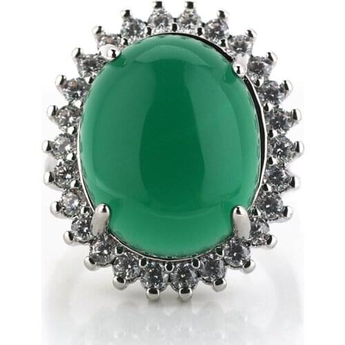 Cute Fashion Big Green Stone Ring With Crystal Zircon Wedding Jewelry Promise Engagement Rings For Women
