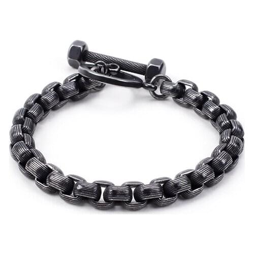 Man Jewels Vintage Oxidized Dark Link Chain Bracelets Men Stainless Steel Brushed Matte Chain&Link Wrist Bracelets Rock Jewelry