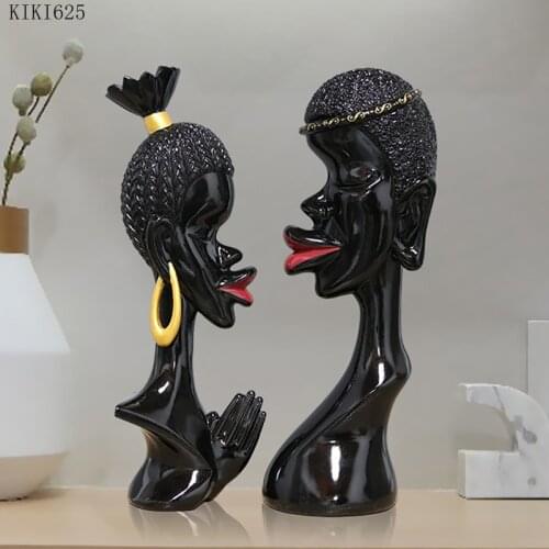 2-piece Set of Abstract Figure Sculpture Crafts Black Resin Figure Figurines Living Room Bookcase Desktop Decor Home Decoration