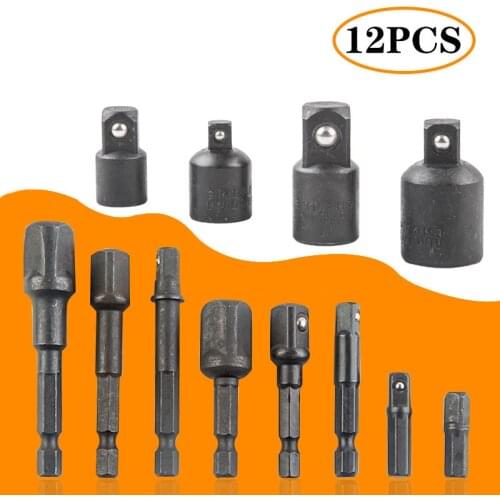 12pcs 1/4 3/8 1/2" Hex Power Drill Bit Driver Socket Bits Set Adapter Wrench Sleeve Extension Bar For Electric Screwdriver Bits