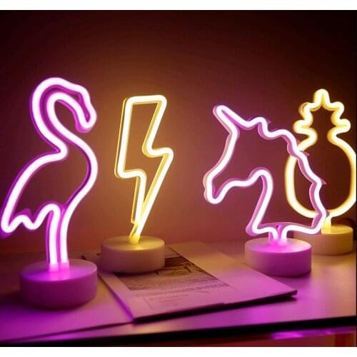 Neon Sign USB LED Decoration Unicorn Flamingo Lamp Moon Rainbow For Home Kid Room Bedside Night Light Decor Light For Children