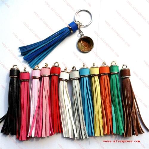 New sublimation long leather tassels keychains fashion key ring hot transfer printing consumables 13 colours 15pieces/lot