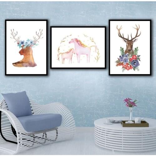 Deer Pink Horse Wall Art Prints Painting Canvas Wall Poster Paintings Picture for Wall Decoration Living Room Modern Art