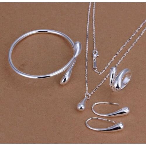 Wholesale Womens silver plated jewelry set, fashion jewelry,Nickle antiallergic teardrop Ring Earrings Bracelet S222