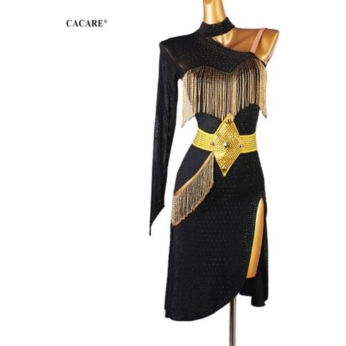 CACARE Sexy Latin Dance Dress Women Latina Salsa Latin Dance Competition Dresses Fringe CHEAP Customize D0851 Split Hem