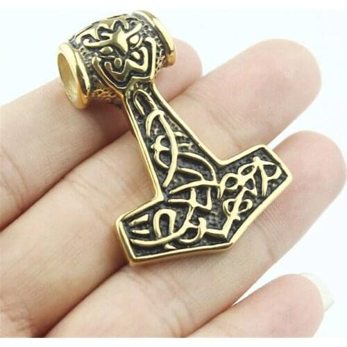 Gold Tone Myth THORS HAMMER Norse Magick Mjolnir Stainless Steel Pendant