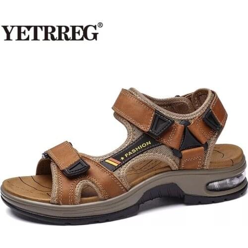 Brand Summer Mens Sandals Genuine Leather Men Slippers Gladiator Men Beach Sandals Soft Comfortable Outdoors Wading Shoes 38-48